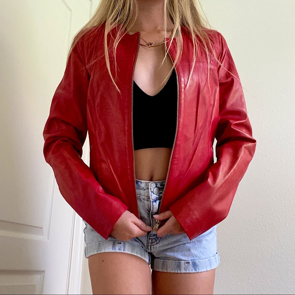 “Ferragamo” Red 100% Leather Jacket